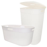 Curver - Cesto de ropa sucia multiusos, marrón, blanco o gris, asas laterales, resistente al agua y fácil de limpiar, plástico reciclado, cesta colada, diseño moderno y elegante, accesorios de hogar, limpieza y orden - details 3