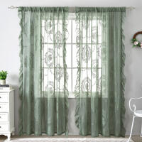 Cortinas De Encaje Verde Estilo Campo Para Living Room Y Dormitorio Decoración De Ventana Con Ramas Almidonadas Doble Capa Sin Efecto Blackout - details 0