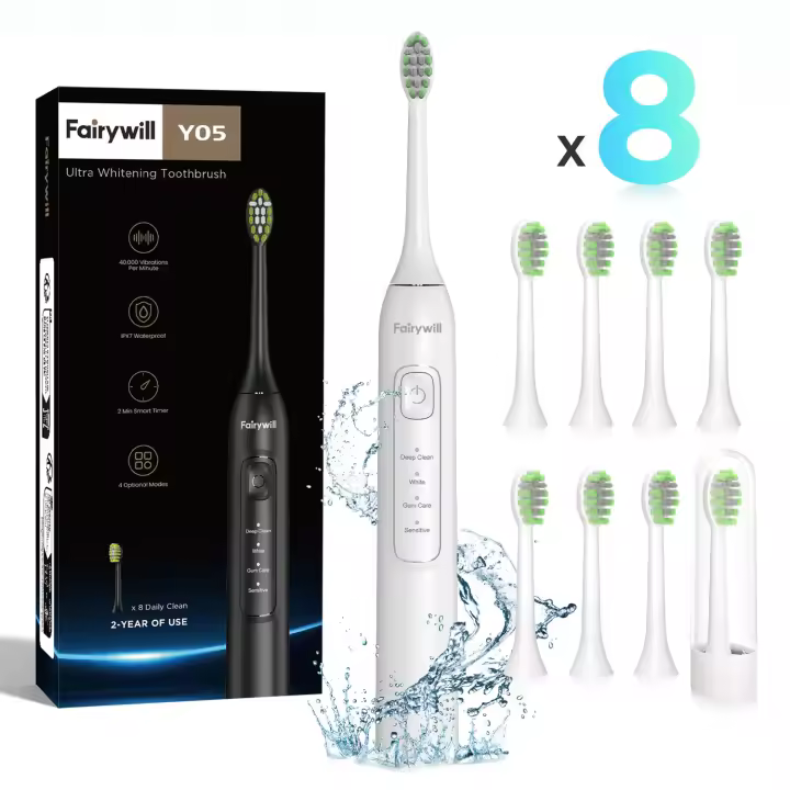 Fairywill Cepillo De Dientes Eléctrico Ultrasonido 42000HZ/min 8pcs Cabezas Recargables Para Adultos Carga Completa En 4h Para 100Días - 1