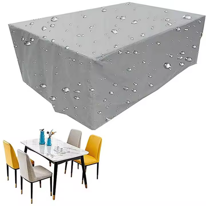 Funda para Muebles de Jardín 210D Funda Protectora para Muebles de Tela Oxford Funda Impermeable para Mesa de Jardín Lona Protectora con Cuerda Plata 213x132x74cm - 1
