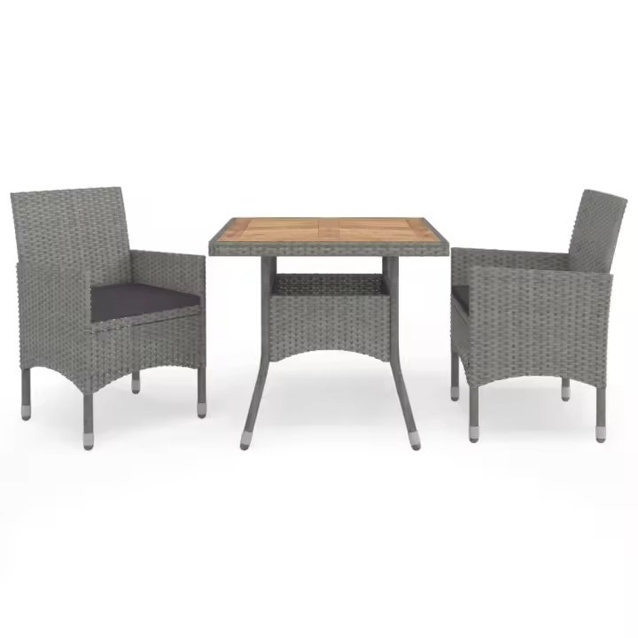 vidaXL Muebles de jardín 3 piezas ratán sintético gris y acacia - 1
