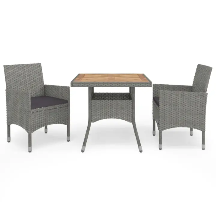 vidaXL Muebles de jardín 3 piezas ratán sintético gris y acacia - 1