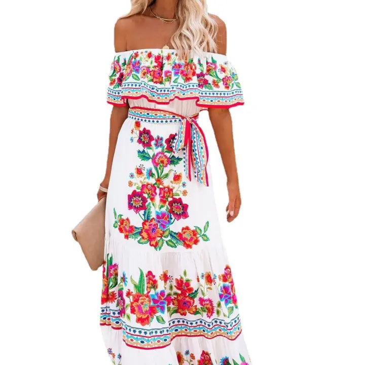 - Vestido de Azafrán Impresión Largo - 1