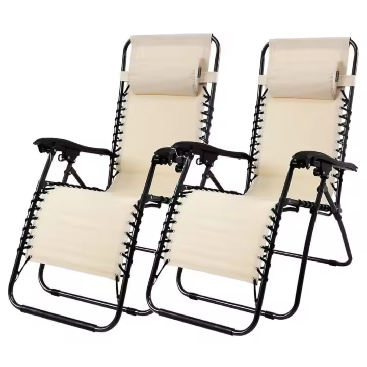 Silla de gravedad cero, plegable al aire libre, silla de descanso ajustable 65*90*110cm , 120kgs de capacidad de peso, reclinable con soporte para tazas y almohadas para patio, piscina, playa, césped, terraza, patio, juego de 2 – marrón - 1