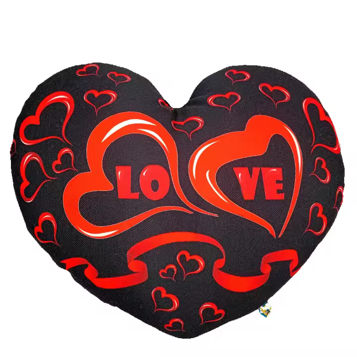 Cojín en forma de corazón loneta negro y rojo con la palabra "Love" dentro de dos corazones Arte Model 30 cm - Hecho en España - ideal para demostrar tu amor a esa persona especial - 1