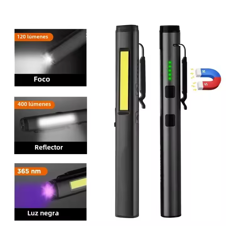 Linterna LED Multifuncional 4 En 1 Super Brillante 365nm UV Cargable Por USB Con Imán En La Punta Y COB Farol Torcha - 1