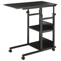 HOMCOM Mesa Auxiliar de Sofá 80x40 cm Mesa Lateral en Forma de C con 4 Ruedas Giratorias Frenos Altura Ajustable 3 Niveles de 72-82 cm Marco de Metal para Salón Cocina - details 0