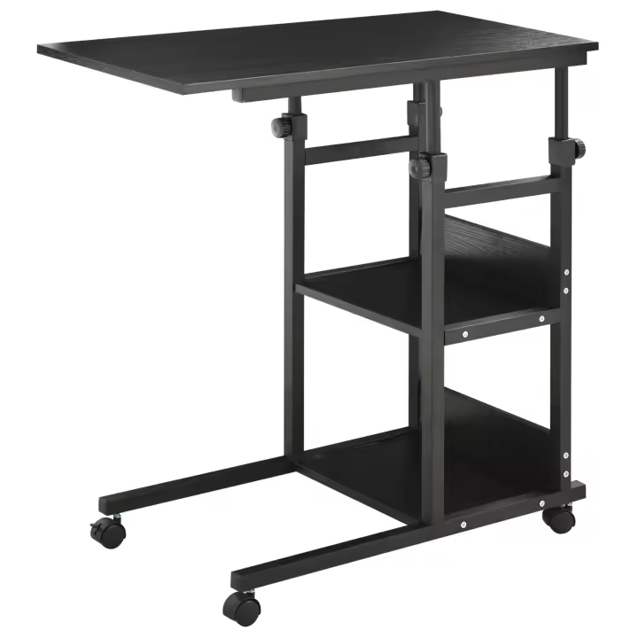 HOMCOM Mesa Auxiliar de Sofá 80x40 cm Mesa Lateral en Forma de C con 4 Ruedas Giratorias Frenos Altura Ajustable 3 Niveles de 72-82 cm Marco de Metal para Salón Cocina - 1