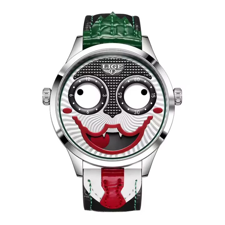 Reloj De Cuarzo LIGE 2025 Para Hombre Creativo Con Correa De Cuero Resistente Al Agua Diseño De Payaso Moda Casual Reloj Hombre - 1