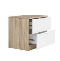 Meimon LUCA Conjunto de Dormitorio: Mesita con 2 Cajones con Guías Metálicas y Tiradores de Aluminio + Cabezal para Cama de 90cm, en Melamina E1 Roble Canadian/Blanco Artik, con Cantos de PVC y Trasera MDF Lacada - details 2