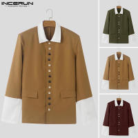 Incern Run Chaqueta De Hombre Estilo Coreano 2024 Moda Casual Con Contraste En Cuello Y Botones Multiseguros Largo Para Callejero - details 1