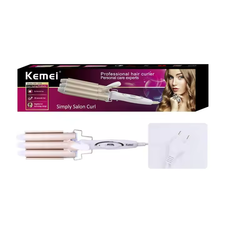 Rizador de pelo KM-1010 de tres varillas, plancha de pelo pequeña con ondas de agua - 1