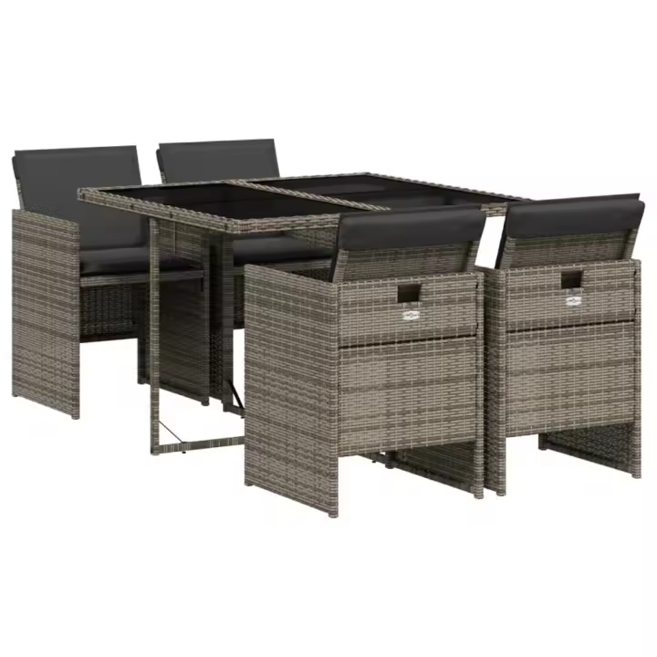 vidaXL Set comedor de jardín 5 piezas con cojines ratán sintético gris - 1