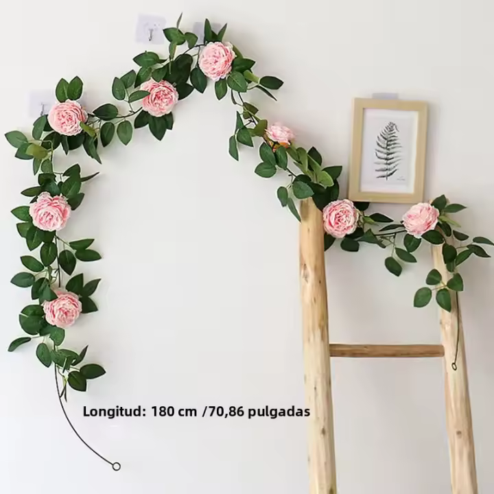 Guirnalda De Pekoe Rosa De Seda Con Hojas Y Ramas De Iva Para Decoración De Bodas Y Fiestas Colgante Para Pared Y Jardín - 1