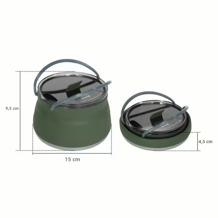 Kettle De Silicona 1.5L Con Manija Collapsible Para Camping Y Montañismo Con Fondo De Acero Inoxidable Taza De Agua Desplegable De 1L - 1