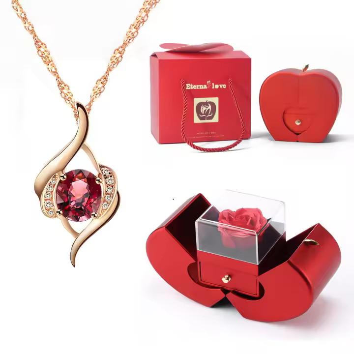 Collar Colgante Rojo De Lujo Con Zirconia Para Mujer Joyería De Moda Romántica Para Novia Caja De Regalo De Apple Regalo De Navidad 2023 - 1