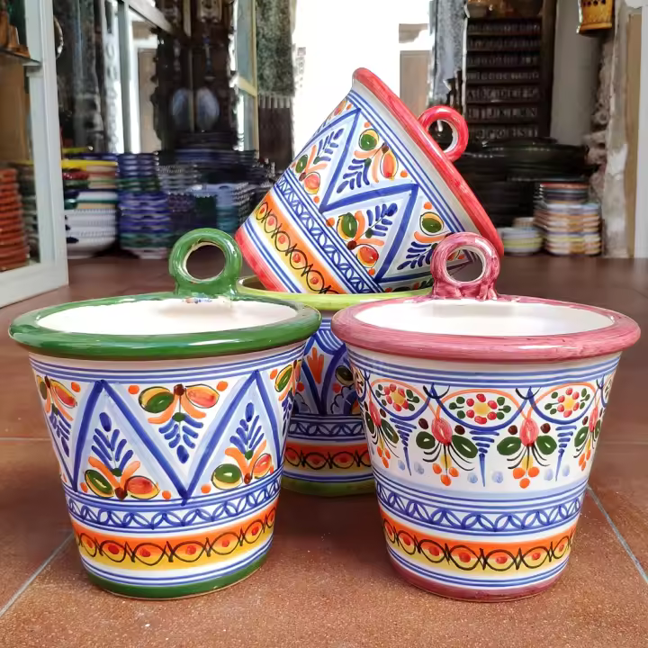 Set de 3 Macetas para colgar - 14 cm. (5.5 in.) - Pintadas a mano - Toledo (España) - Set of 3 Ceramic hanging plants pots - Planter pots - - 1