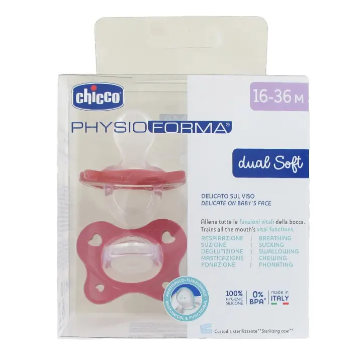 Chicco Chupete  Physioforma Dual Soft Rosa/Rojo 16-36M 2 UD - 1