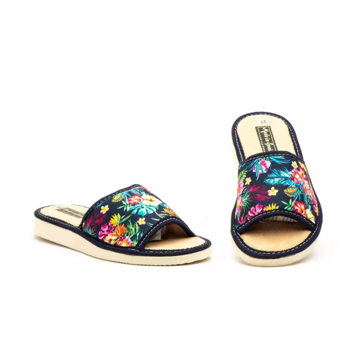 Zapatillas Mujer de Casa Abiertas JAM Estampado Floral "Tropical"1555 Disfruta del máximo confort y estilo incluso dentro de casa con estas chinelas de verano.Diseñadas para ofrecer una sensación de ligereza absoluta,estas zapatillas combinan un vibrante - 1
