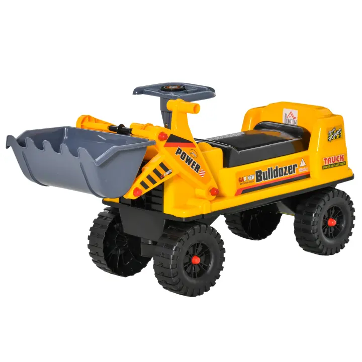 HOMCOM Camion Correpasillos Tractor sin Pedales para Niños de 2-3 Años con Pala Excavadora Espacio de Almacenaje Oculto y Bocina 70x26x37 cm Amarillo - 1