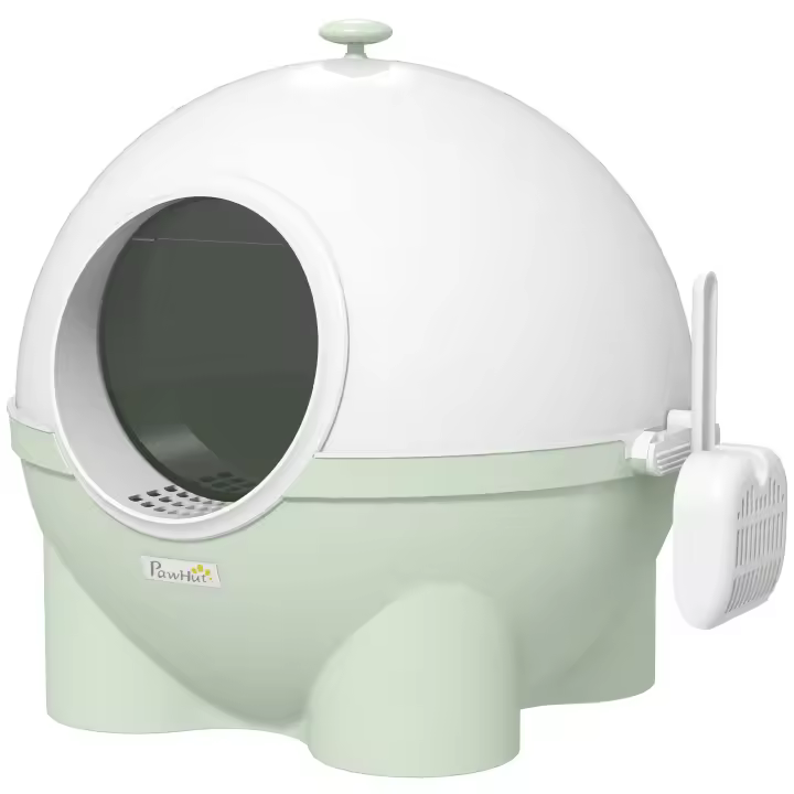 PawHut Arenero para Gatos con Cubierta Desmontable Caja de Arena para Gatos de Plástico con Pala Carga 4 kg 53x51x48 cm Verde - 1