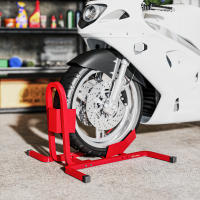 HOMCOM Caballete elevador de moto Soporte de taller para rueda de moto Soporte para caballete de moto - Calzo para rueda de 17 a 21 pulgadas Metal epoxi rojo - details 1