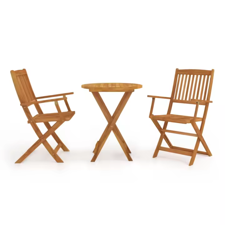 vidaXL Mesa y sillas bistró plegables 3 pzas madera maciza de acacia en dimensiones 60 cm/70 cm | cómodas modernas ergonómicas para comedor cocina salón hogar - 1