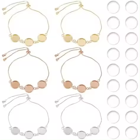 Juego de 6 pulseras de 3 colores con bisel ajustable, kit para hacer pulseras en blanco, pulseras deslizantes de acero inoxidable de 12 mm, bandejas doradas con cabujones de vidrio para hacer pulseras - 1