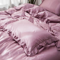 Set De Edredón Satinado 3PCS Rosa Y Rosa Claro Seda Suave Con Volante Patrón De Lujo Colchón Funda De Edredón Moderno Para Cama - details 12