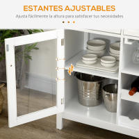 HOMCOM Aparador de Cocina Mueble Buffet Auxiliar con 2 Puertas de Vidrio 3 Cajones Botellero para 6 Botellas y Estante para 15 Copas para Comedor Salón Estilo Moderno Antivuelco 120x40x87 cm Blanco - details 3