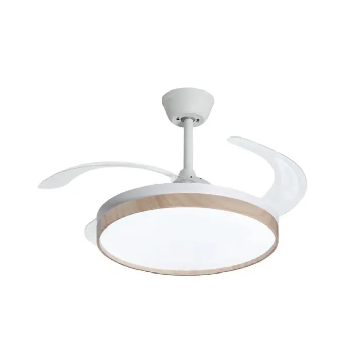 NARVI Ventilador de techo color Blanco y Madera Haya, con 3 Palas transparentes retráctiles, Motor DC 30W, 6 Velocidades, LED 45Wx2, Tonos de color de luz: 3000K/4200K/6000K, Regulable,Memoria. Mando a distancia. Función Invierno/Verano. REF. 6063 WDNL - 1