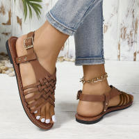 Sandalias Planas De Cuero PU Retro Para Mujer Talla Grande 43 Antideslizantes Ligeros Para Playa Verano Con Hebilla - details 4