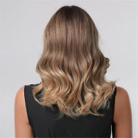 Pelucas Sintéticas De Ombre Negro Marrón Con Flequillo Textura Ondulada Resistente Al Calor Para Fiestas Y Cosplay Peluca Médium Para Mujeres Afro - details 5