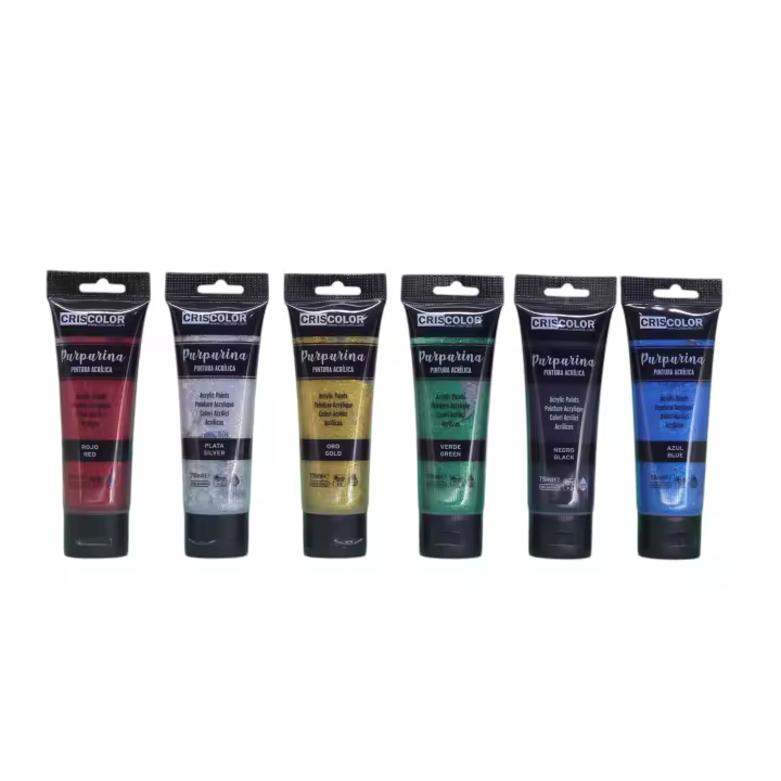 Criscolor  Pack de 6 Pintura Acrílica 75 ml. Manualidades, No tóxica, Conjunto de Pintura Acrílica para Artistas Principiantes Niños Manualidades Lienzo Madera Cerámica Tela - 1