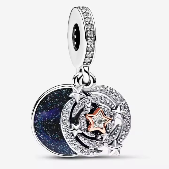 Pandora Charm de Colgante en Plata de Ley Colgante doble estrella fugaz de dos tonos 782975C01，Incluye Caja Original - 1