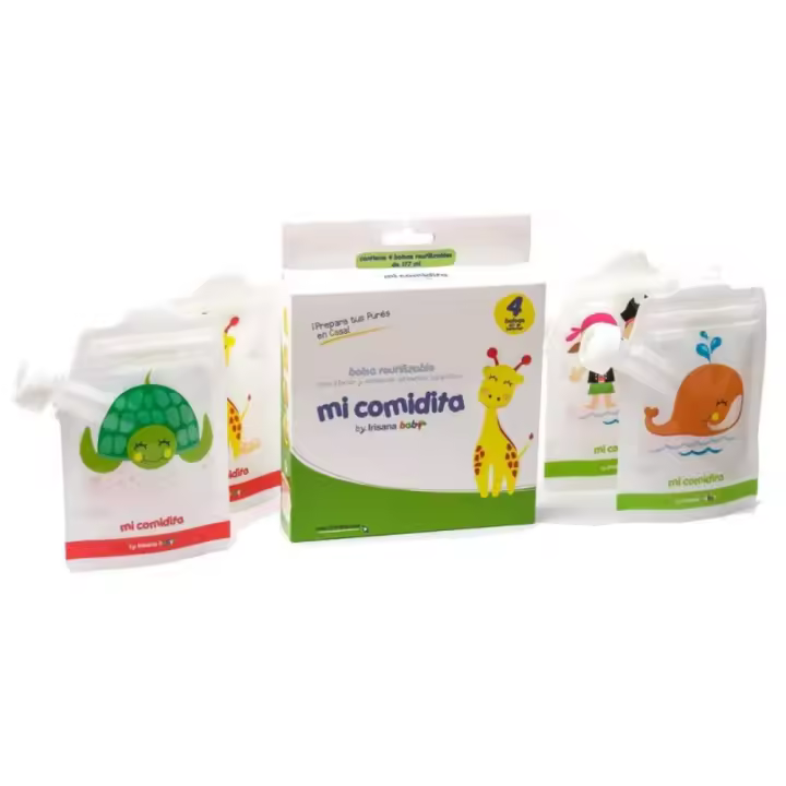 Irisana - Bolsa Porta Alimentos - Pack 4 - Blanco - 16 x 3 x 16 cm - Sin BPA, PVC ni Ftalatos - Accesorio de Viajes o Llevar en el Carro - Mi Comidita - 1