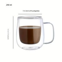 2pc Tazas De Café Expreso De Vidrio Doble Muralla Con Mano Transparente Para Bebidas Frías Leche Jugo 150ml 250ml Eco-amigable - details 4