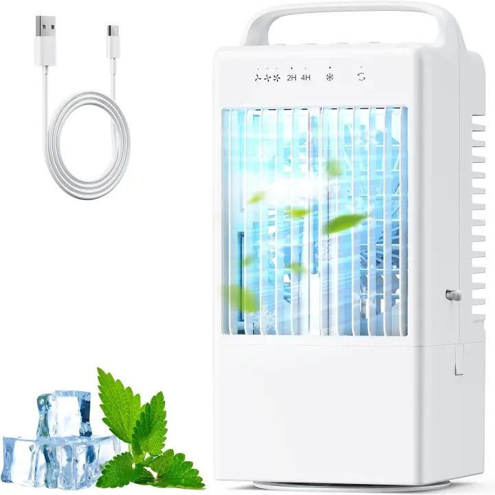 Aire Acondicionado Portatil, 4 en 1 Enfriador de Aire, 900ml Mini Aire Acondicionado with Asa, 3 Velocidades de Ventilador, Modo de Pulverización, Temporizador 2-4H Ajustado para Dormitorio y Oficina - 1