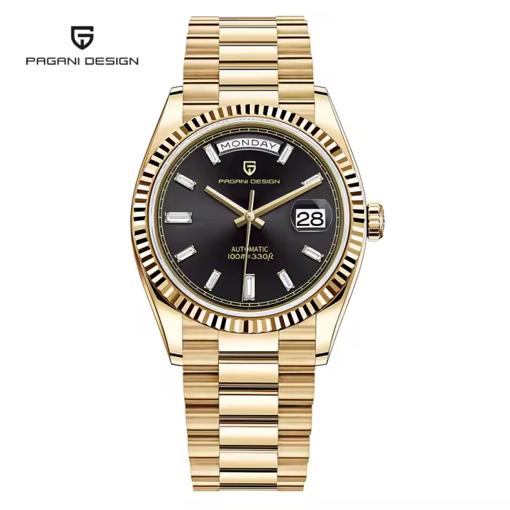 Reloj Mecánico Automático PAGANI DESIGN DD36 Para Hombres Lujo Top Cristal De Zafiro Dorado Resistente Al Agua Acero Inoxidable Con Display Romano - 1