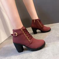 Botas De Tacón Alto Para Mujer Primavera Invierno Calidad Superior Con Cordones Moda Europea Zapatos De Mujer PU Botas Con Plataforma Entrega Rápida - details 17
