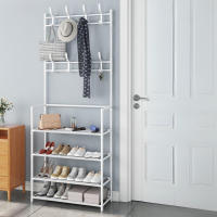 LUTODY - Perchero de Pie Soporte Resistente con Estante para Zapatos, Zapatero, Ganchos Auxiliar, Multifuncional para Ropa, Accesorios y más - Ideal para Salón, Dormitorio, Sala de Estar y Entrada - details 2