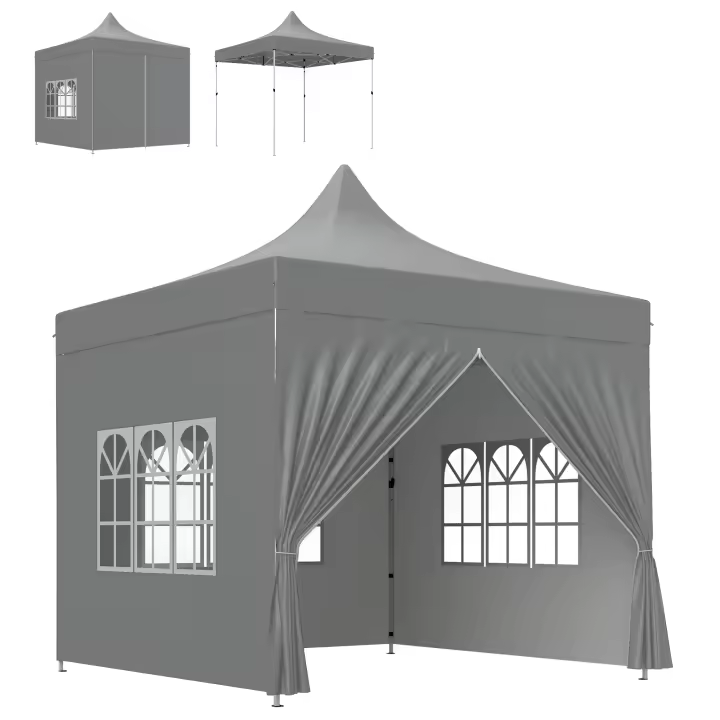 Outsunny Carpa Plegable Pop-up Gazebo 3x3 m Cenador Plegable con 4 Paredes Laterales Anti-UV Altura Ajustable Marco Metálico Robusta y Bolsa de Transporte para Camping Fiestas Gris - 1