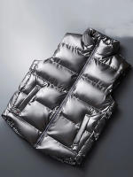 Chaleco De Algodón Grueso Para Hombres Moda Otoño/Invierno 2024 Estilo Casual Cuello Erguido Brillante Tamaño Grande Con Bolsillos Y Cierre De Cremallera - details 10