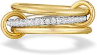 Anillo de eslabones entrelazados en oro bañado, con circonitas y múltiples elementos bicolor - details 11