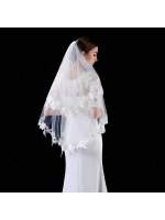 Velo De Novia Blanca Ivoire Corto En Lote Con Aplicaciones De Encaje Dos Capas Para Mujer Velo De Boda De Encaje Estilo De Borde De Encaje - details 4