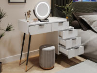 Noche en Blanco (sin Silla), incl. Aparador extraible con Espejo de Brillo regulable, con 5 bolsos, Blanco - details 1