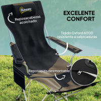 Outsunny Conjunto de 2 Sillas Plegables Camping Tumbonas Camping Portátiles con Reposapiés Desmontable Reposacabezas Portavasos y Bolsa Lateral Carga 120 kg para Jardín Playa Pesca Negro - details 3