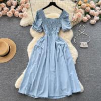 Vestido Elegante Para Mujer Verano 2024 Manga Suelta Vintage Fiesta Moda Coreana Vestidos A-Line Cuello Cuadrado Midi Sin Capucha - details 7