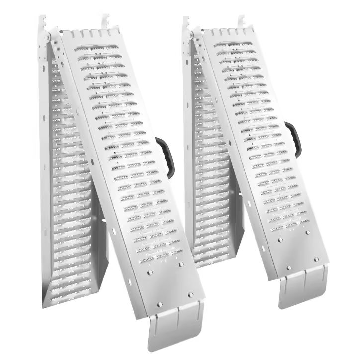 Tectake - Set de 2 rampas de carga Björn plegables, 400 kg de capacidad de carga  Gran longitud para un uso versátil  Con mecanismo de bloqueo y asas plegables y ergonómicas  Superficie perforada y bordes biselados para mayor resistencia  Plegables - 1