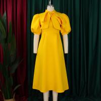 Vestido Elegante De Fiesta Para Mujer 2024 Con Cuello Con Lazo Manga Corta Cintura Alta A-Line Plisado Hasta El Tobillo Vestido De Cumpleaños - details 2